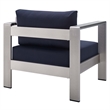 Modway Shore 8-Piece Modern Fabric/Aluminum Outdoor Sectional Sofa Set in Navy
