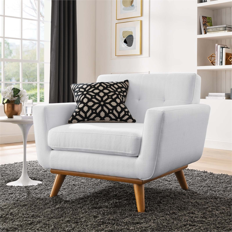 Modway Engage Modern Upholstered Fabric Tufted Armchair in White