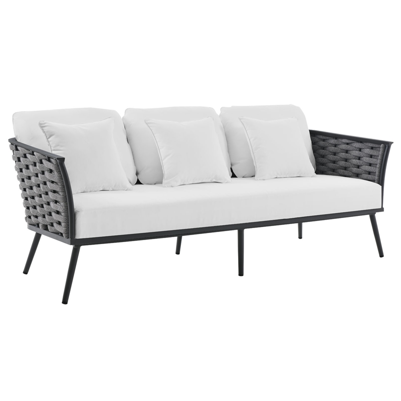 Modway Stance 3-Piece Aluminum & Fabric Patio Sofa Set in Gray/White