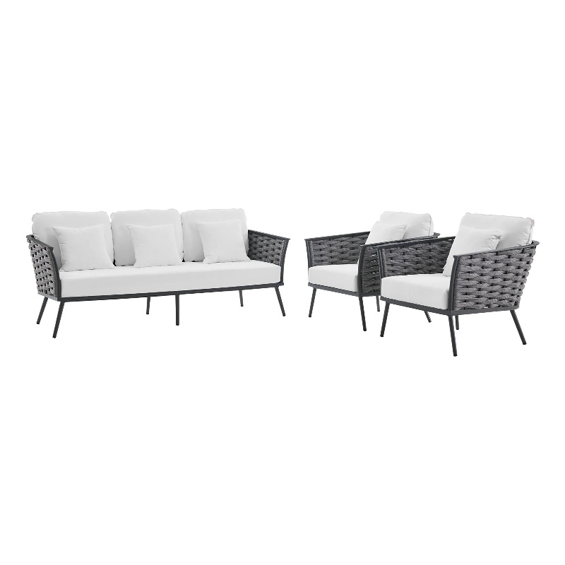 Modway Stance 3-Piece Aluminum & Fabric Patio Sofa Set in Gray/White