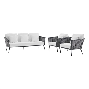 modway stance 3-piece aluminum and fabric patio sectional sofa set - gray/white