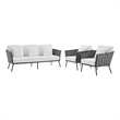 Modway Stance 3-Piece Aluminum & Fabric Patio Sofa Set in Gray/White