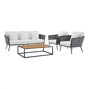 modway stance 4-piece aluminum and fabric patio sectional sofa set - gray/white