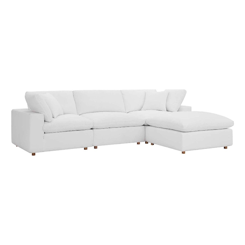 Modway Commix 4-Piece Fabric Down Filled Sectional Sofa Set in Pure White