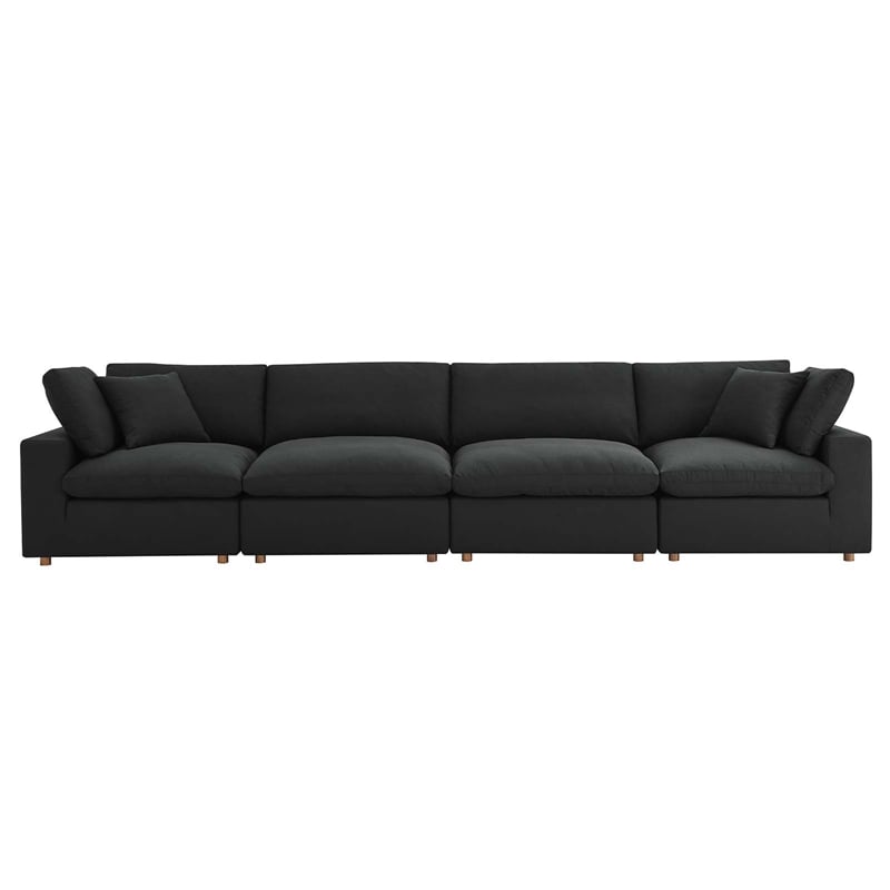 Modway Commix 4-Piece Down Filled Fabric Sectional Sofa Set in Black