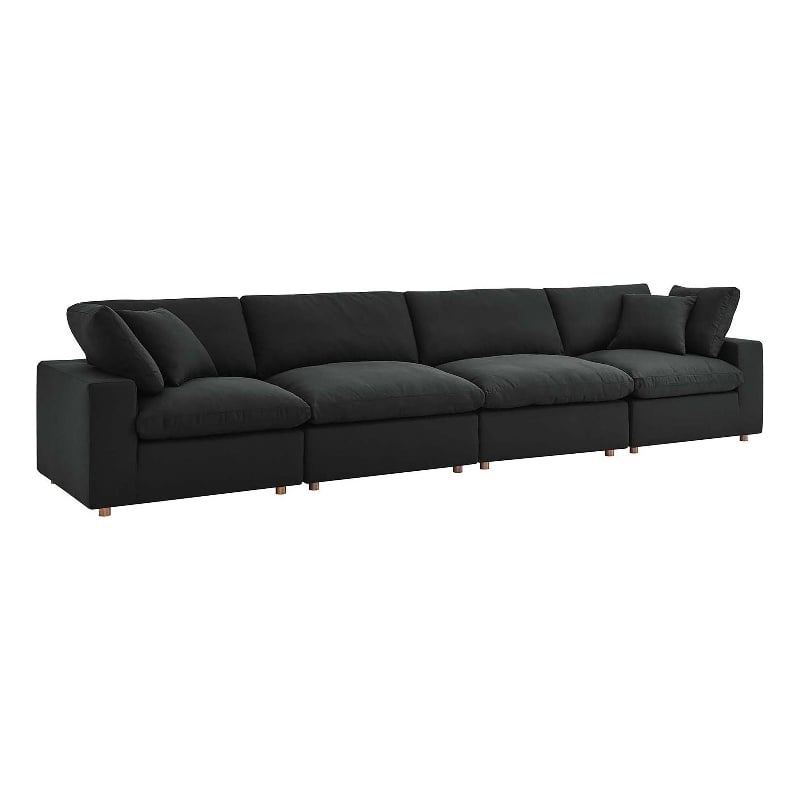 Modway Commix 4-Piece Down Filled Fabric Sectional Sofa Set in Black