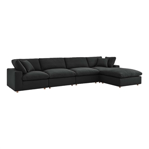 Modway Commix 5-Piece Fabric Down Filled Sectional Sofa Set in Black