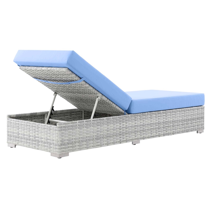 Modway Convene Rattan Weave Outdoor Patio Chaise in Light Gray/Light Blue