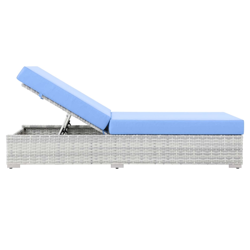 Modway Convene Rattan Weave Outdoor Patio Chaise in Light Gray/Light Blue