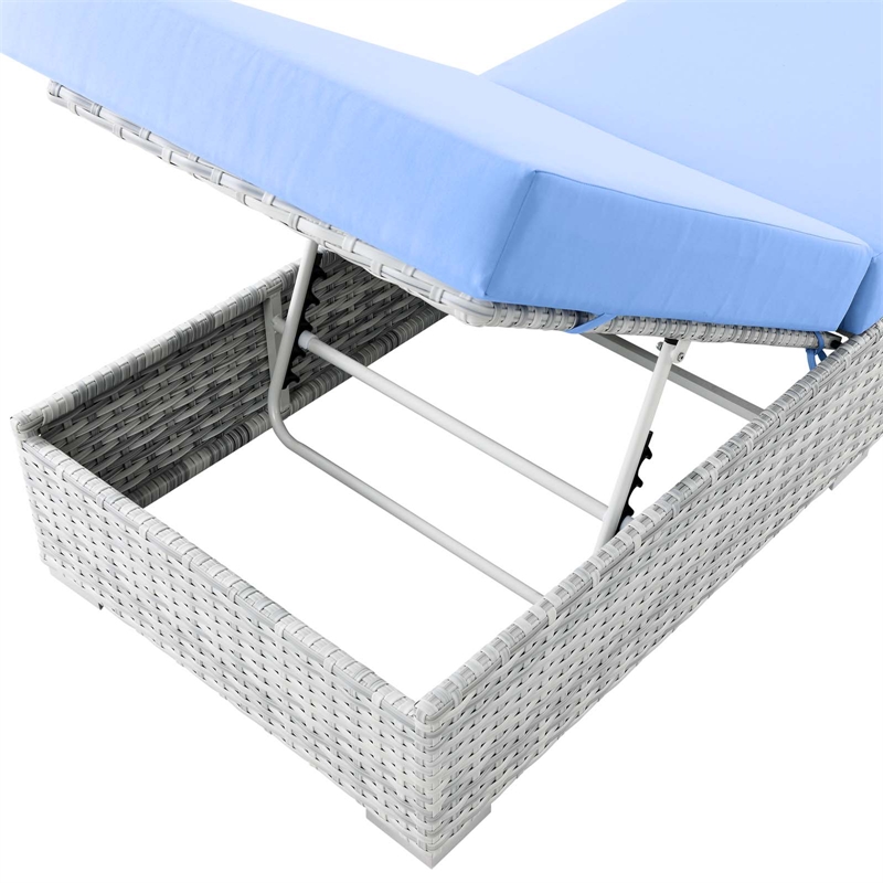 Modway Convene Rattan Weave Outdoor Patio Chaise in Light Gray/Light Blue