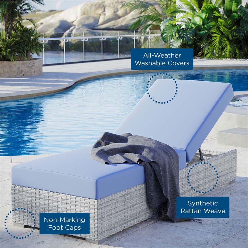 Modway Convene Rattan Weave Outdoor Patio Chaise in Light Gray/Light Blue