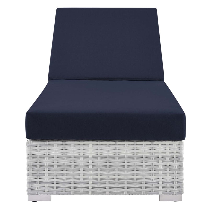 Modway Convene Rattan Weave Outdoor Patio Chaise in Light Gray/Navy