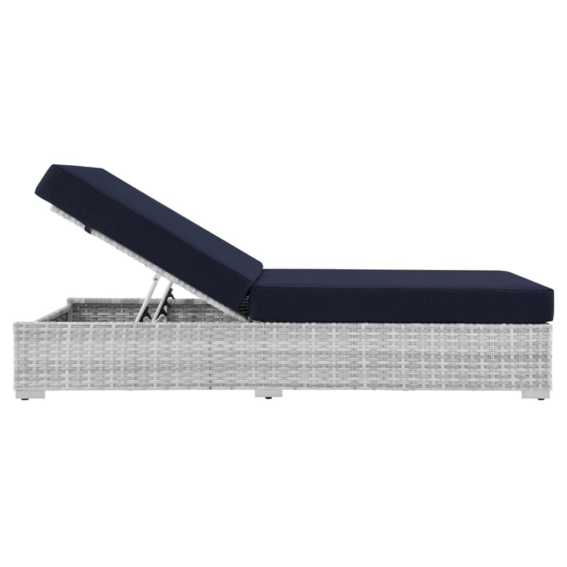 Modway Convene Rattan Weave Outdoor Patio Chaise in Light Gray/Navy