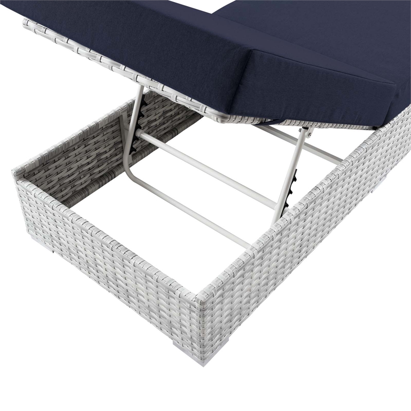Modway Convene Rattan Weave Outdoor Patio Chaise in Light Gray/Navy