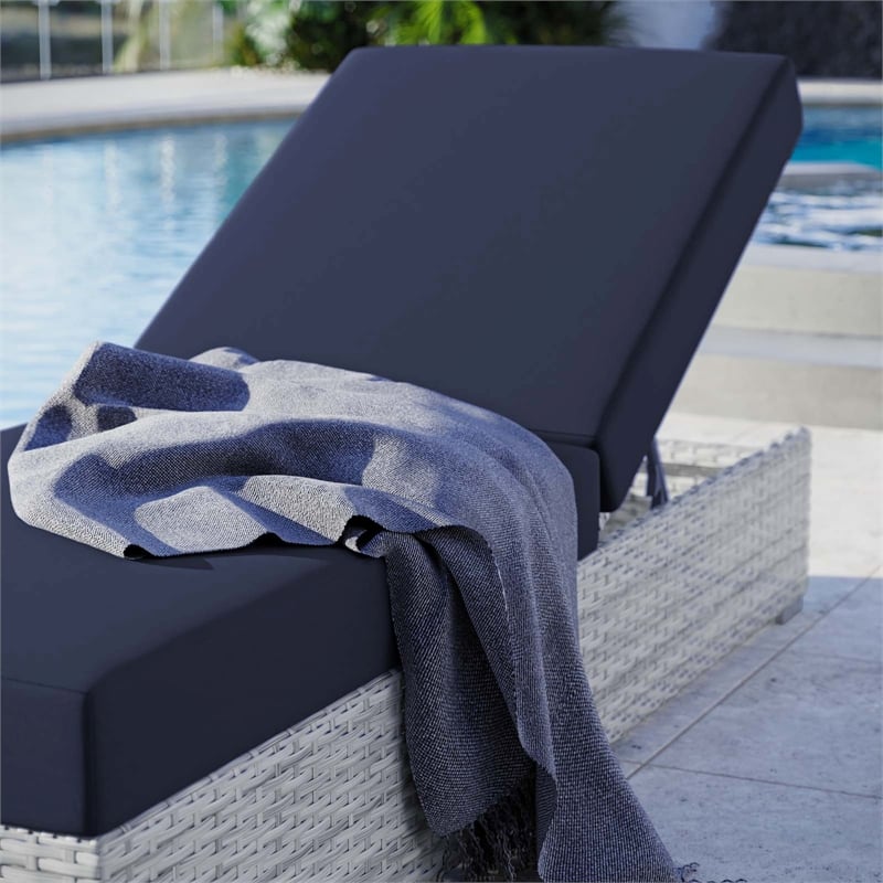 Modway Convene Rattan Weave Outdoor Patio Chaise in Light Gray/Navy