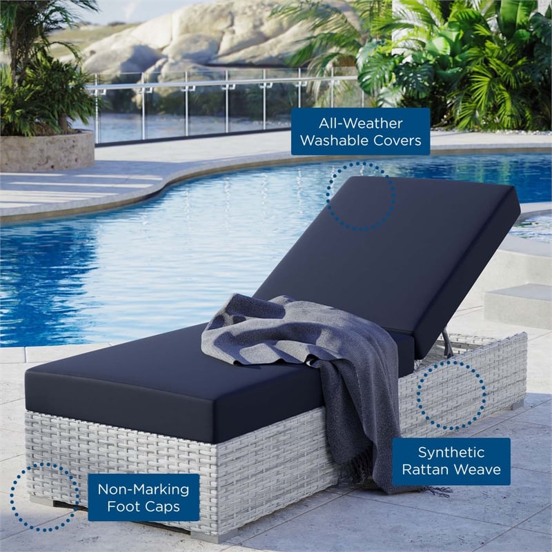 Modway Convene Rattan Weave Outdoor Patio Chaise in Light Gray/Navy