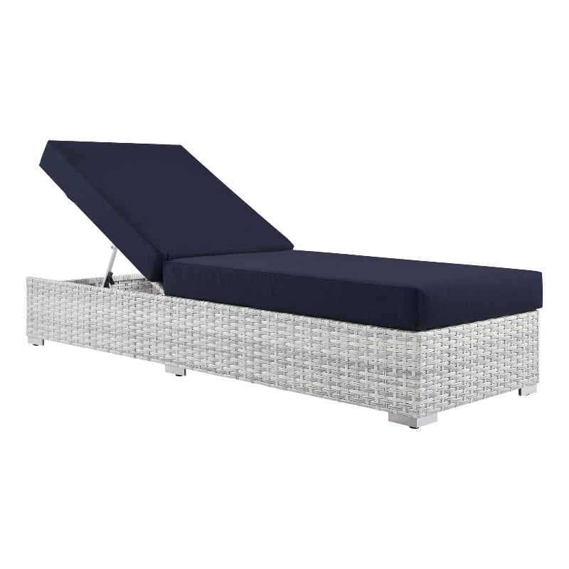 Modway Convene Rattan Weave Outdoor Patio Chaise in Light Gray/Navy
