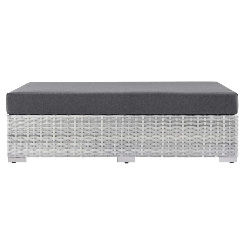 Modway Convene Rectangular Fabric/Rattan Patio Ottoman in Light Gray/Charcoal