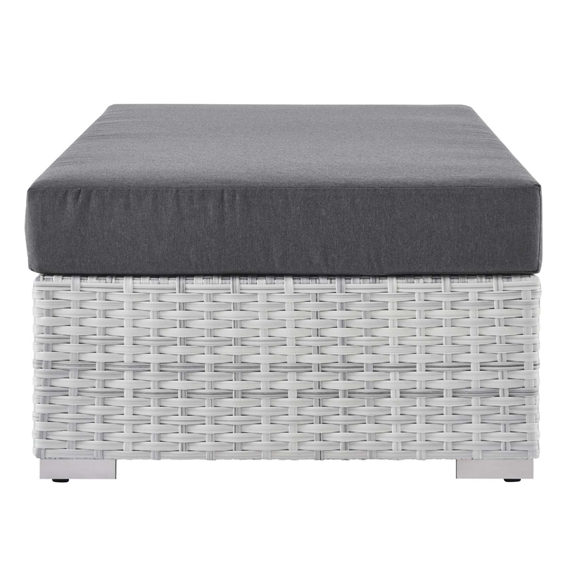 Modway Convene Rectangular Fabric/Rattan Patio Ottoman in Light Gray/Charcoal