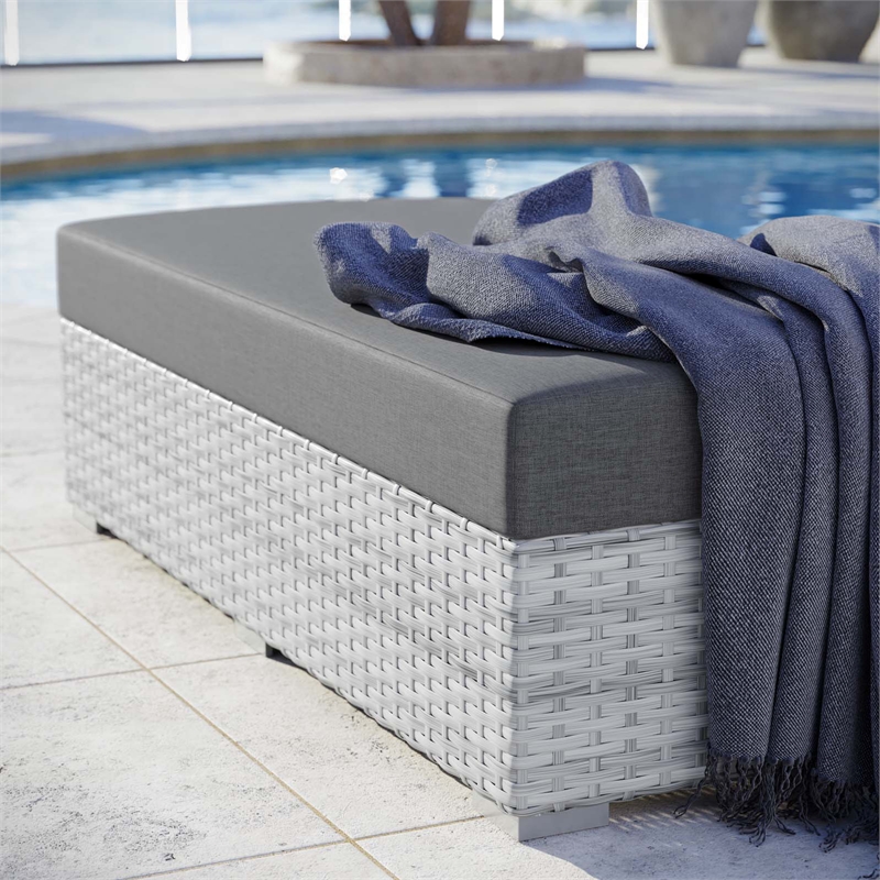 Modway Convene Rectangular Fabric/Rattan Patio Ottoman in Light Gray/Charcoal