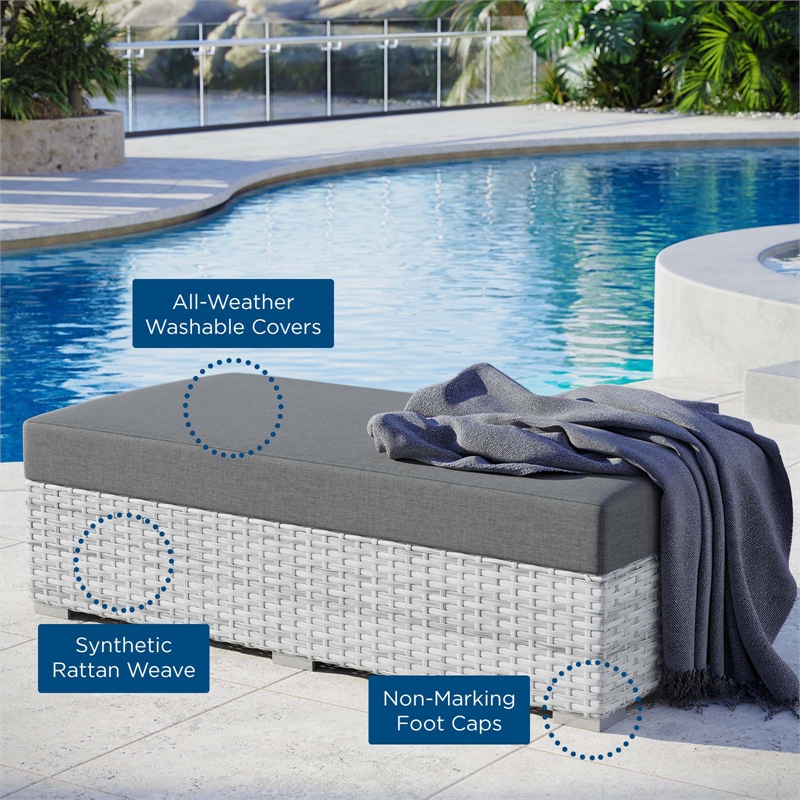 Modway Convene Rectangular Fabric/Rattan Patio Ottoman in Light Gray/Charcoal