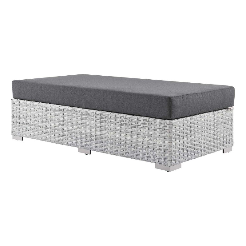Modway Convene Rectangular Fabric/Rattan Patio Ottoman in Light Gray/Charcoal
