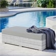 Modway Convene Rectangular Fabric/Rattan Patio Ottoman in Light Gray