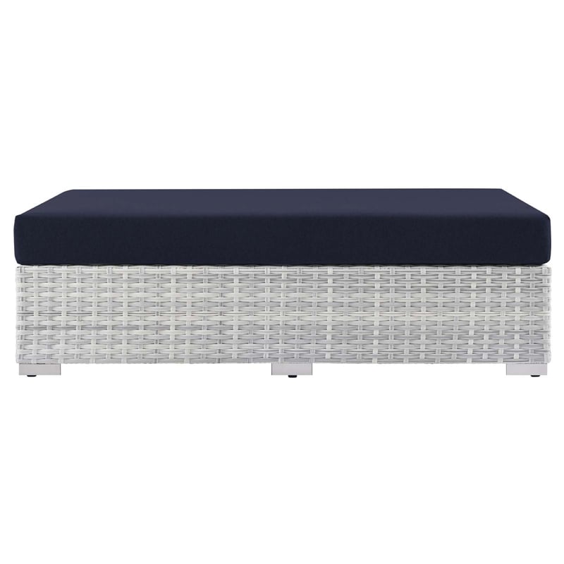 Modway Convene Rectangular Fabric/Rattan Patio Ottoman in Light Gray/Navy
