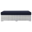 Modway Convene Rectangular Fabric/Rattan Patio Ottoman in Light Gray/Navy