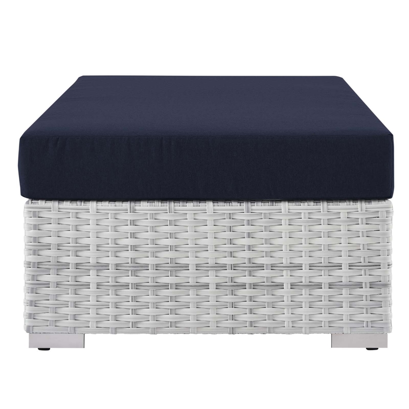 Modway Convene Rectangular Fabric/Rattan Patio Ottoman in Light Gray/Navy