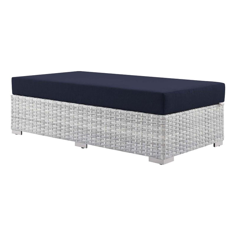 Modway Convene Rectangular Fabric/Rattan Patio Ottoman in Light Gray/Navy