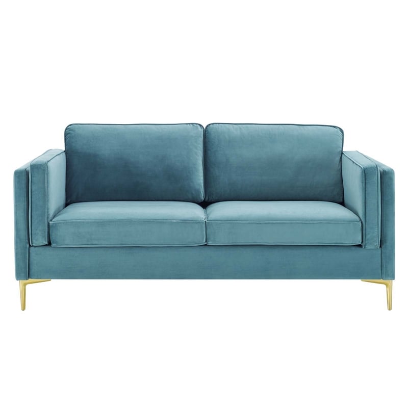 Modway Kaiya Performance Velvet Sofa with Metal Leg in Sea Blue