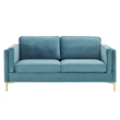Modway Kaiya Performance Velvet Sofa with Metal Leg in Sea Blue