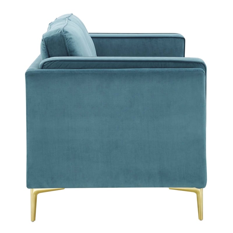 Modway Kaiya Performance Velvet Sofa with Metal Leg in Sea Blue