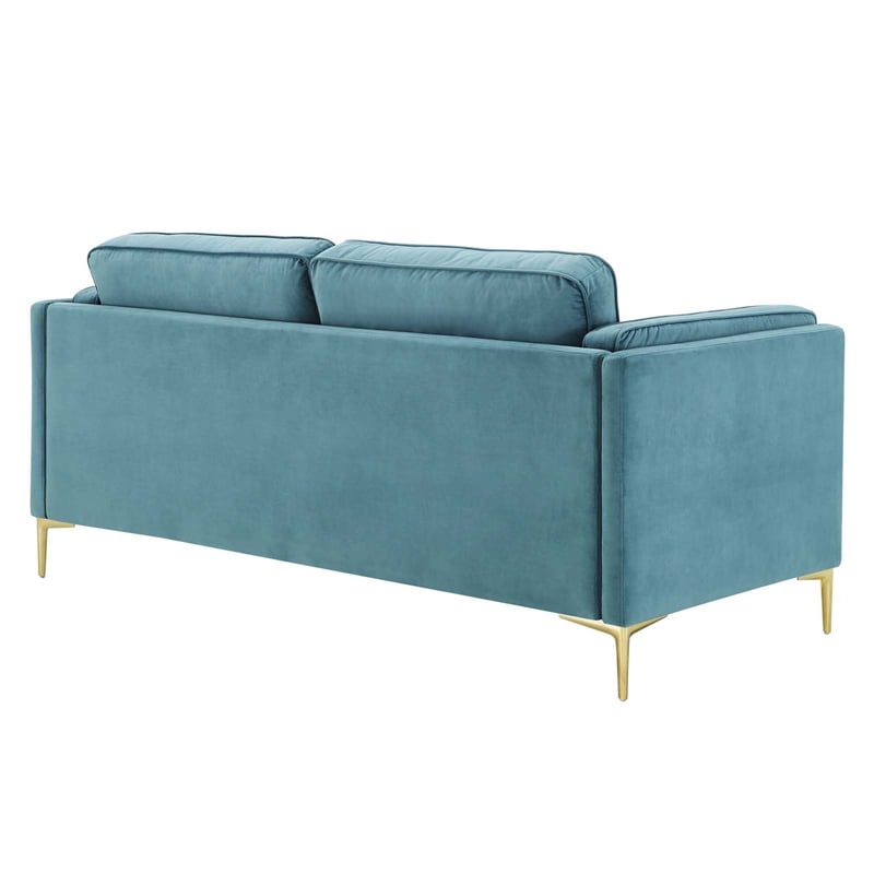 Modway Kaiya Performance Velvet Sofa with Metal Leg in Sea Blue