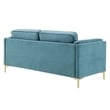 Modway Kaiya Performance Velvet Sofa with Metal Leg in Sea Blue