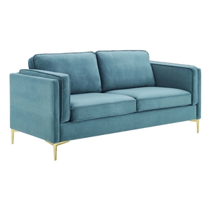 Modway Kaiya Performance Velvet Sofa with Metal Leg in Sea Blue