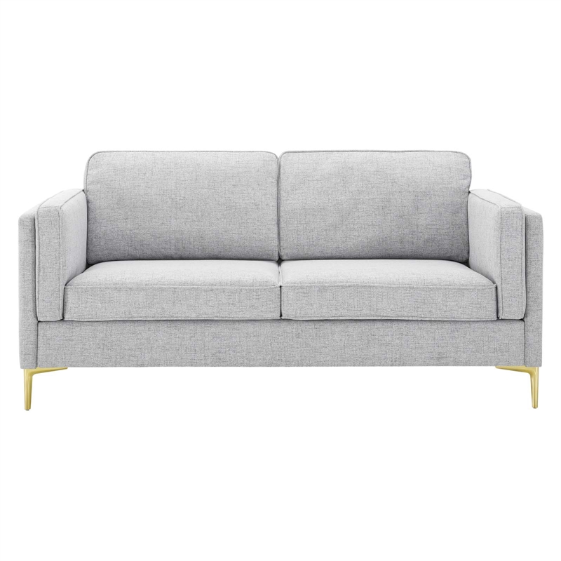 Modway Kaiya Modern Polyester Fabric Sofa with Gold Metal Leg in Light Gray