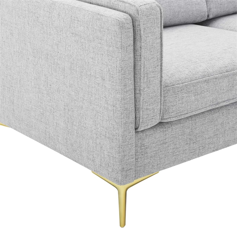 Modway Kaiya Modern Polyester Fabric Sofa with Gold Metal Leg in Light Gray