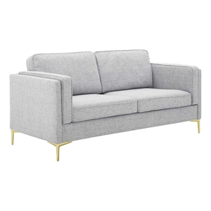 Modway Kaiya Modern Polyester Fabric Sofa with Gold Metal Leg in Light Gray