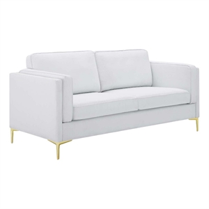 Modway Kaiya Modern Polyester Fabric Sofa with Gold Metal Leg in White