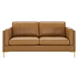 Modway Kaiya Modern Faux Leather Sofa Upholstered in Tan & Gold