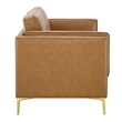 Modway Kaiya Modern Faux Leather Sofa Upholstered in Tan & Gold