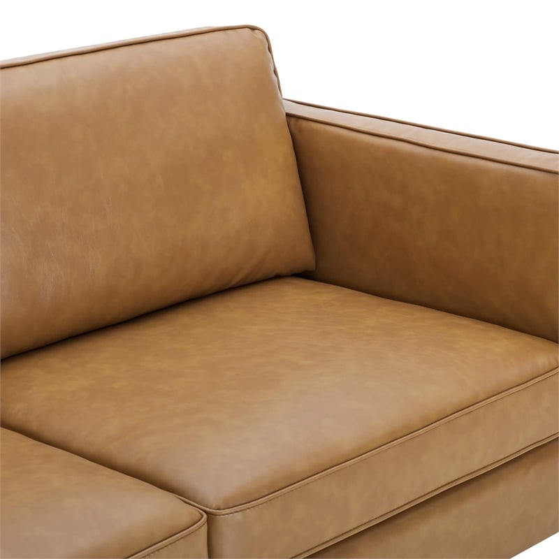 Modway Kaiya Modern Faux Leather Sofa Upholstered in Tan & Gold