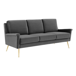 Modway Chesapeake Modern Performance Velvet Sofa in Gold and Gray