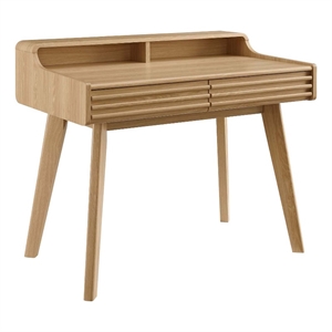 modway render contemporary mdf and solid wood writing desk in oak