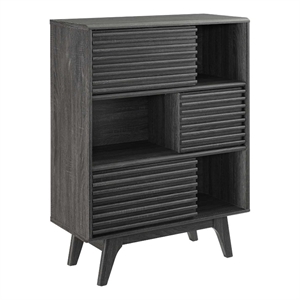 modway render modern wood three-tier display storage cabinet stand in charcoal
