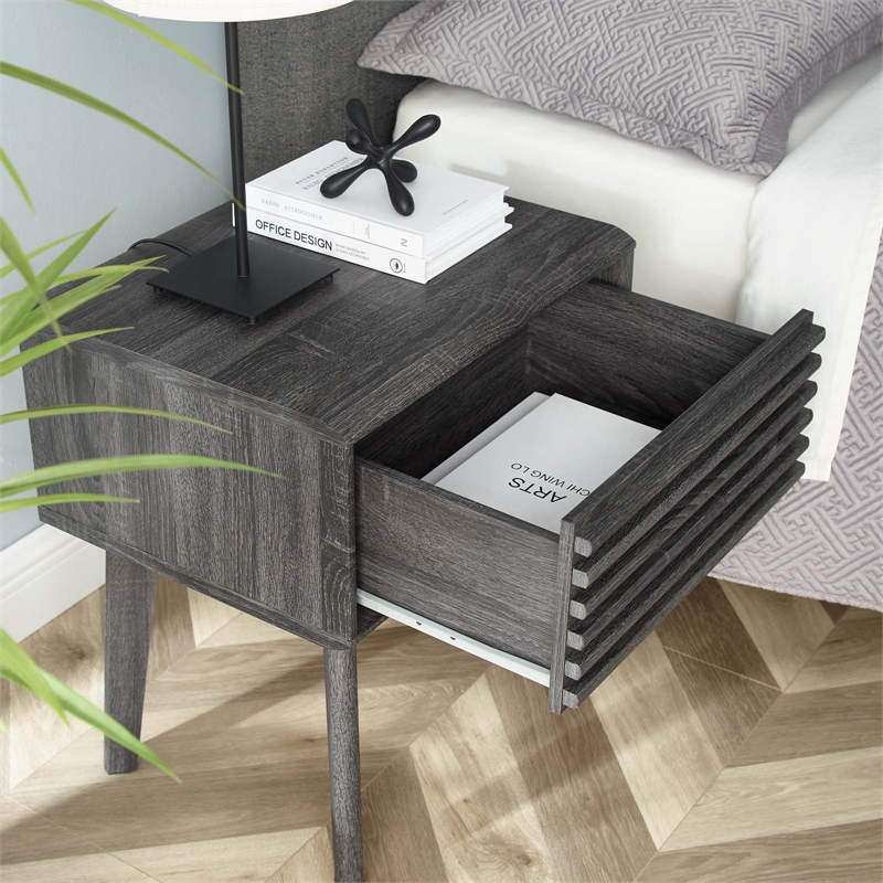 Modway Render Modern Wood and Particleboard End Table in Charcoal