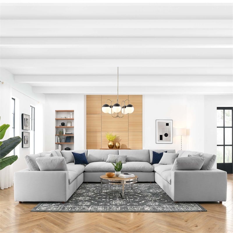 Modway Commix 8-Piece Fabric Down Filled Sectional Sofa in Light Gray
