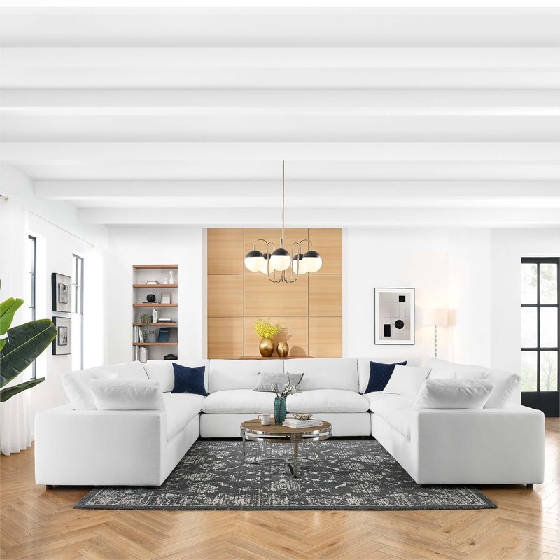 Modway Commix 8-Piece Fabric Down Filled Sectional Sofa in Pure White